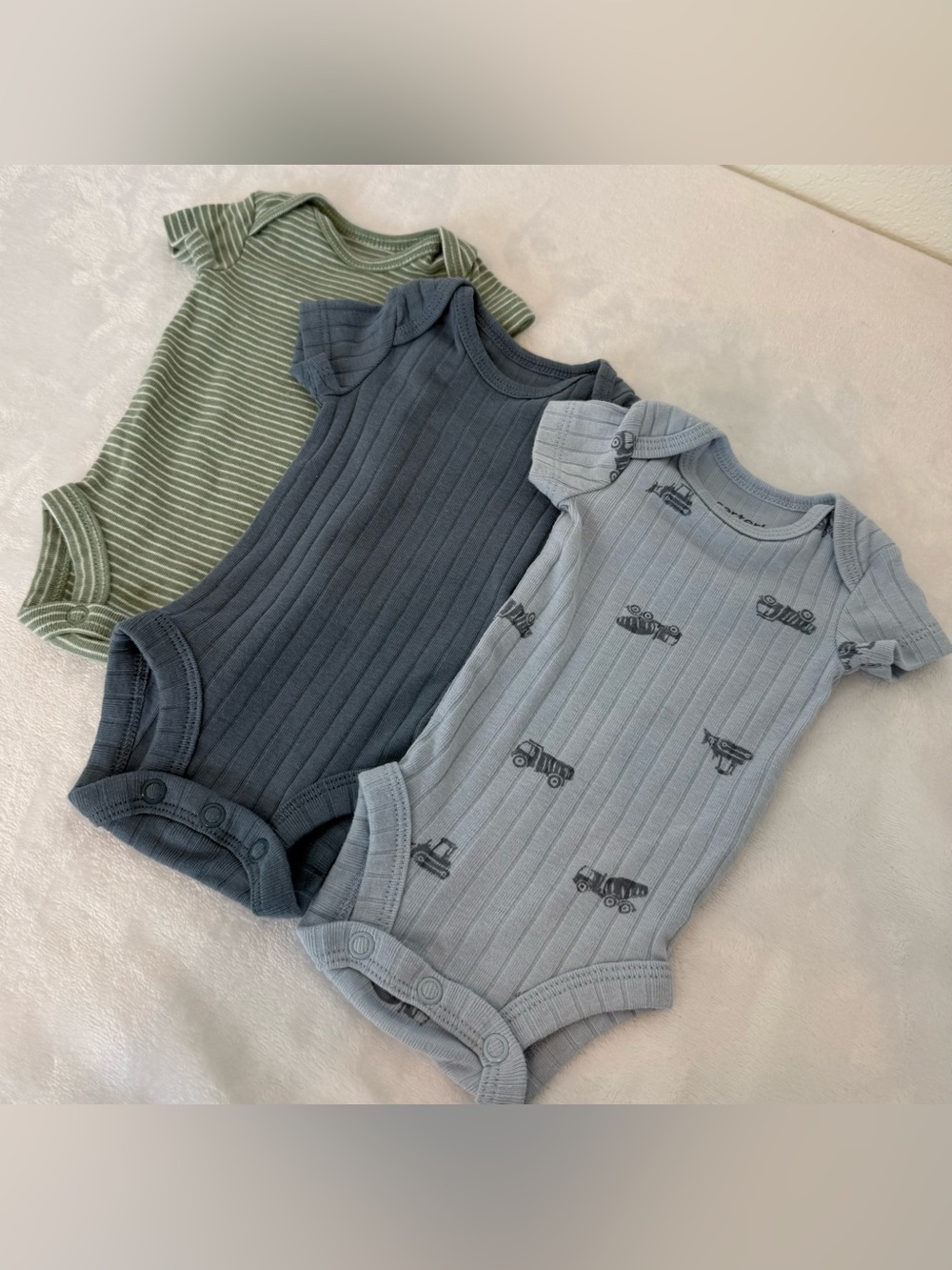 Carter's Baby Ribbed One-Piece Bodysuit Trio - Green, Blue, Light Blue